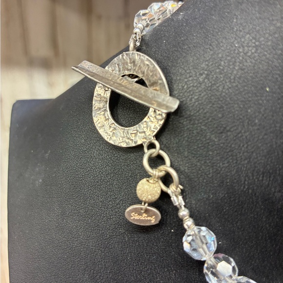 Elegant Pearl and Crystal  and larimar Necklace.  Sterling - Picture 2 of 3